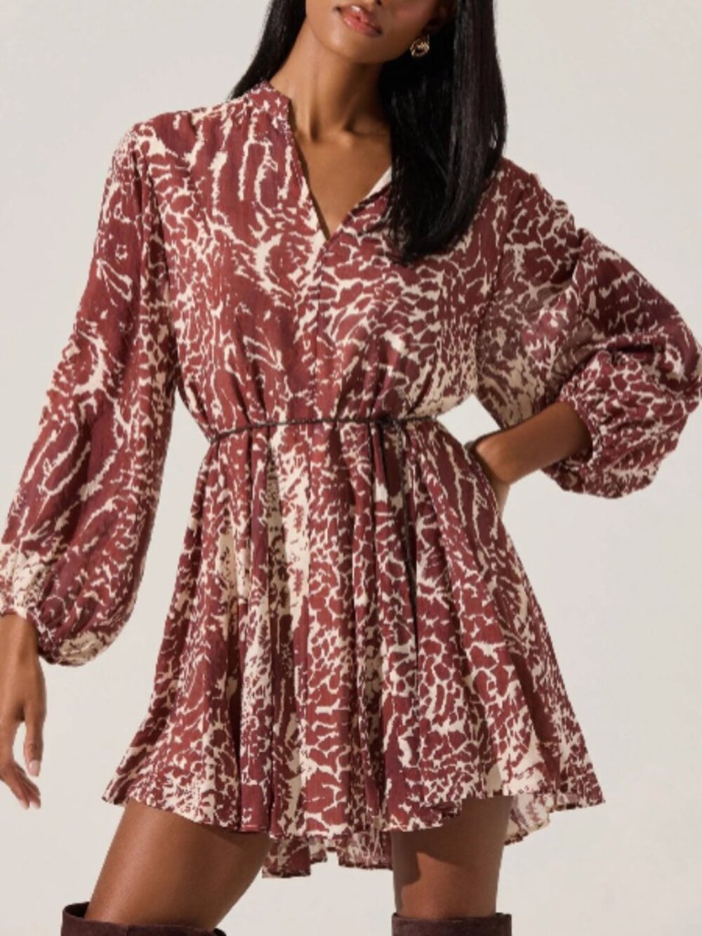 ASTR Marisela Belted V-Neck Mini Dress